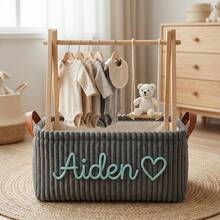 Personalized Embroidered Baby Storage Basket - Custom Embroidered Name Toy Bin - Baby Christening Gift Knitted Wire Basket - Multicolor - View 8
