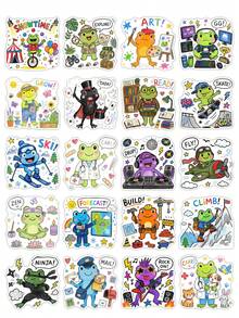 50Pcs Cute Multirole Frog Stickers, Colorful Cartoon Frog Different Job Hobby Waterproof Decals For Luggage Notebook DIY Craft Holiday Gift - Multicolor - View 6
