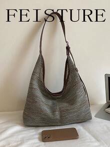 FEISTURE 1 pieza Bolso de hombro tejido de gran capacidad para mujer, - humo gris - Ver 5