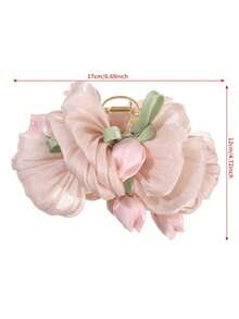1 Peça Garra de Cabelo Floral Tulipa em Chiffon e Tule Grande, Design de Flor de Tecido Plissado Macio, Perfeito para Looks de Festival, Fim de Semana na Praia e Verão Branco - Multicolorido - Visão 8