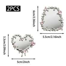 1pc Heart-Shaped Square Phone Mirror With Adhesive Backing, Shiny Phone Sticker Mirror With Silver Zinc Alloy Frame, Makeup Mirror For Phone Back/Smartphone Users - A - View 8
