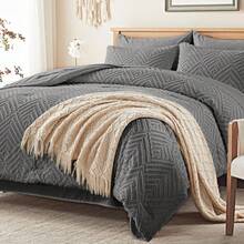 Zzlpp - 7 Piece Complete Duvet Set, Cream Tufted Bed In A Bag With Duvet And Sheets, All Season Boho Bedding Set With 1 Duvet, 2 Decorative Pillowcases, 2 - 深灰色 - 查看 2