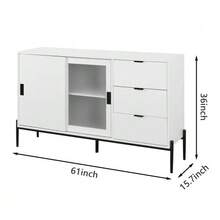Modern Sideboard With Sliding Glass Door And 3 Drawers, Entryway Console, Kitchen Cabinet For Hallway, Entryway, Kitchen, Office, White - White - View 11
