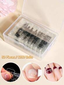 YBJK 1200pcs/50pcs Thick Jelly Glue Double-Sided Adhesive High-End Nail Stickers, Breathable And Waterproof, Suitable For Various Nail Tips, Includes Gift Storage Box, Nail File, Nail Polish Remover And Other Tools - Clear - View 2