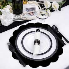 60pcs Black Paper Placemats, 13.5 Inch Disposable Fan-Shaped Round Table Mats, Decorative Paper For Birthday Party, Graduation Celebration, Wedding Banquet, Bridal Shower - Black - View 2