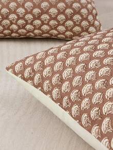 1pc Decorative Floral Pillow Case, Neutral Vintage Style, Block Print Bohemian Farmhouse, Modern Spring Home Decor, For Sofa Bed, Bedroom Living Room Dorm Decor, Throw Pillow Cover, Pillowcase - Almond Color - View 4