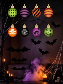 40pcs/Set 2D Flat Halloween Hanging Decorations, Black Bat, Skull, Spider, Black Cat Striped Pattern Halloween Tree Hanging Decor, Indoor Home Party Window Fireplace Decoration Supplies - A - View 8