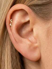 1Pc Crown Tassel 925 Sterling Silver Earrings For Women Flat Back Drop Earring Stud Earring Helix Cartilage For Daily Wear Party Fine Jewelry - Gold - View 3