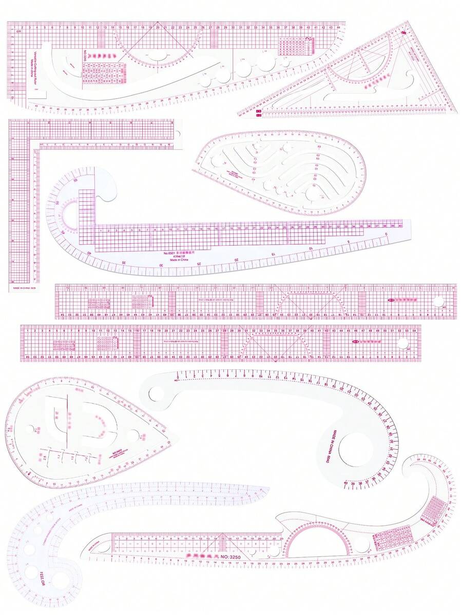 1 Set 11pcs Multi-Function Ruler, Sewing Ruler, Garment Pattern Making Ruler, Curved Cutting Ruler, Drawing Ruler, PVC Ruler Combination - Sewing Ruler - View 1