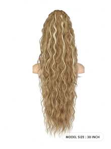 30 Inch Curly Ponytail Clip-In Hair Extensions, Voluminous Natural Look Synthetic Hair Pieces For Women, Blonde Highlights - Blonde Highlight - View 4