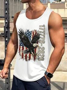 US 250th Anniversary Tank Top 1776 2026 USA Bald Eagle Flag Print White Cotton Slim Fit Sleeveless July 4th Patriotic Apparel For Men Unisex Tops - 白4 - 查看 1