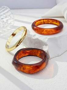 3pcs/Set Women's Personalized Fashion Exaggerated Wide Cuff Bracelet Set, Suitable For Daily Wear (Random Electroplating) - Multicolor - View 4