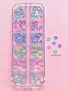 1 Box 12pcs Summer Small Plaid Style Small Size Mocha Starfish Pattern Nail Art Decorations, Y2K Style, DIY, Stars, Rhinestones, Nail Art Accessories, Nail Art Gems, Suitable For Dating, Daily Nail Decoration, Aesthetic - Multicolor - View 2