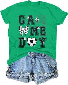 Casual Blouses For Women | 1 Women's T-Shirt 100% Breathable Cotton | Women's Soccer Jerseys, Funny Soccer Mom T-Shirts, Graphic Tees For The Day - 綠色 - 查看 1