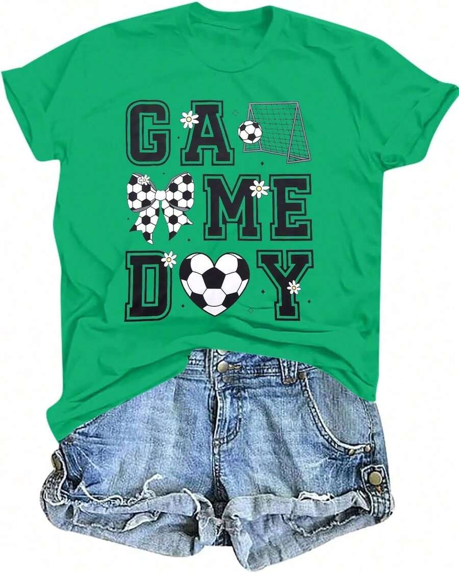 Casual Blouses For Women | 1 Women's T-Shirt 100% Breathable Cotton | Women's Soccer Jerseys, Funny Soccer Mom T-Shirts, Graphic Tees For The Day - 綠色 - 查看 1