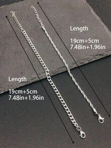 2pcs/Set Stainless Steel Chain Bracelet, Men's Simple & Stylish Vacation-Fashion Accessory, Birthday Gift - Silver - View 7