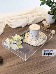 1 pieza Caja de almacenamiento de acrílico transparente, bandeja rectangular, bandeja para mesa de café, organizador de maquillaje de acrílico, bandeja de entretenimiento de acrílico, bandeja decorativa rectangular de acrílico elegante y moderna, portaservilletas de acrílico, estante de almacenamiento de servilletas - transparente - Ver 2