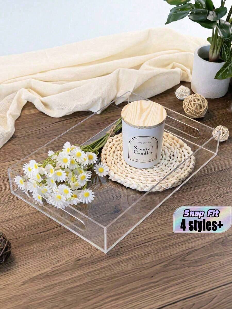 1 pieza Caja de almacenamiento de acrílico transparente, bandeja rectangular, bandeja para mesa de café, organizador de maquillaje de acrílico, bandeja de entretenimiento de acrílico, bandeja decorativa rectangular de acrílico elegante y moderna, portaservilletas de acrílico, estante de almacenamiento de servilletas