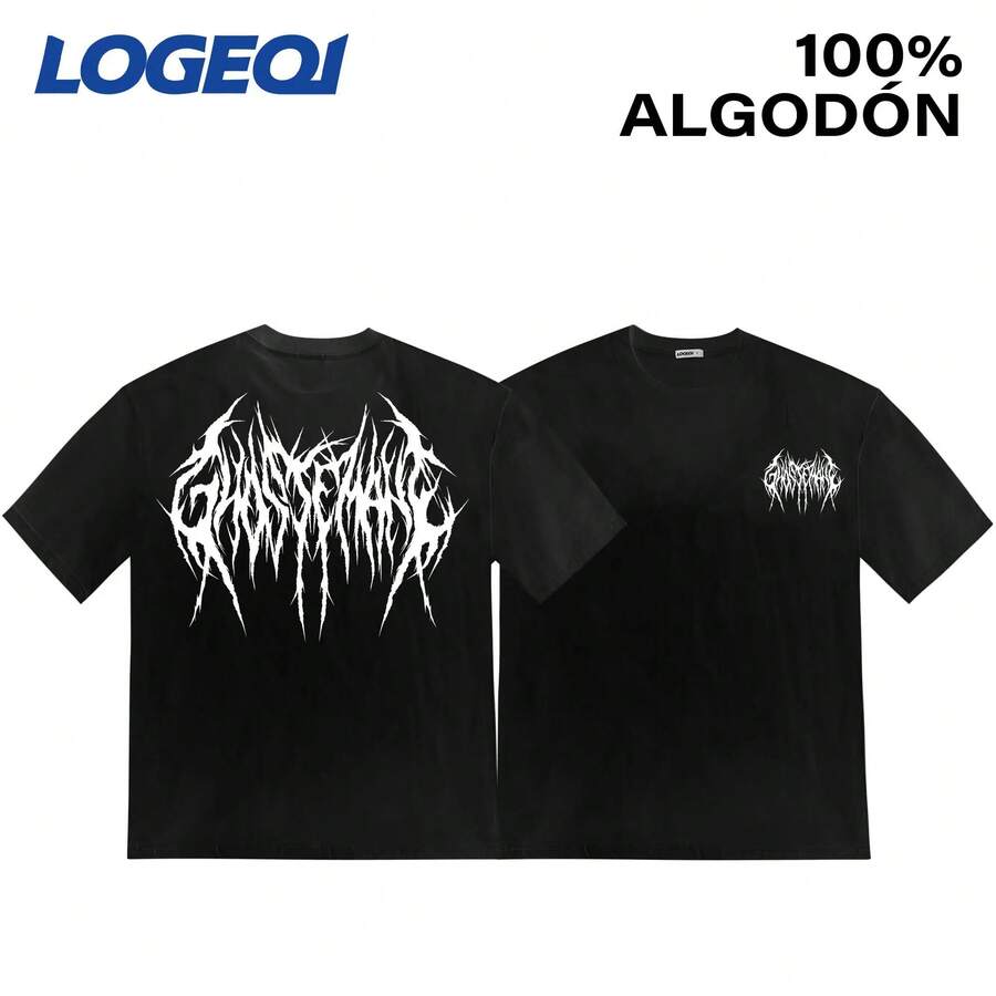 Men's Oversized T-Shirt, 200g Cotton, Streetwear Sadboy Style | Loose Fit, Casual Short Sleeve Urban Fashion For Everyday Wear, Unisex Summer Clothing, Streetwear - 軍綠色 - 查看 1