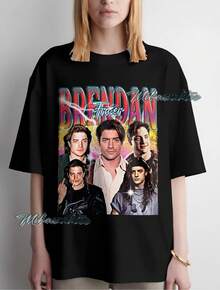 Brendan Fraser Shirt, Vintage Style Print Graphic Textured Text Design Shirt, Prime Age BrendanTshirt - 黑色 - 查看 1