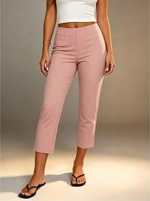 Women's High Waist Split Hem Capri Slim Flare Cropped Pants Y2K Casual Daily Summer Streetwear Bottoms - Pink - View 1