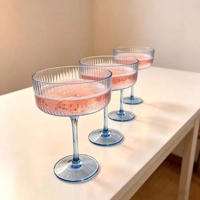 12/6/3/1 Pcs Acrylic Martini Glasses, 10oz Unbreakable Plastic Champagne Flutes, Sturdy Ribbed Coupe Cocktail Glasses, Stemmed Cocktail Glasses Set, Suitable For Wedding, Birthday Party, Bar. Reusable Vintage Champagne Glasses, Suitable For Valentine's Day, Party