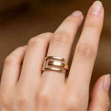 BMOR Anillos ajustables rectangulares geométricos de acero inoxidable creativos para mujeres, joyería de lujo de metal con línea en forma de U hueca para fiestas - La apertura es ajustable - Ver 5
