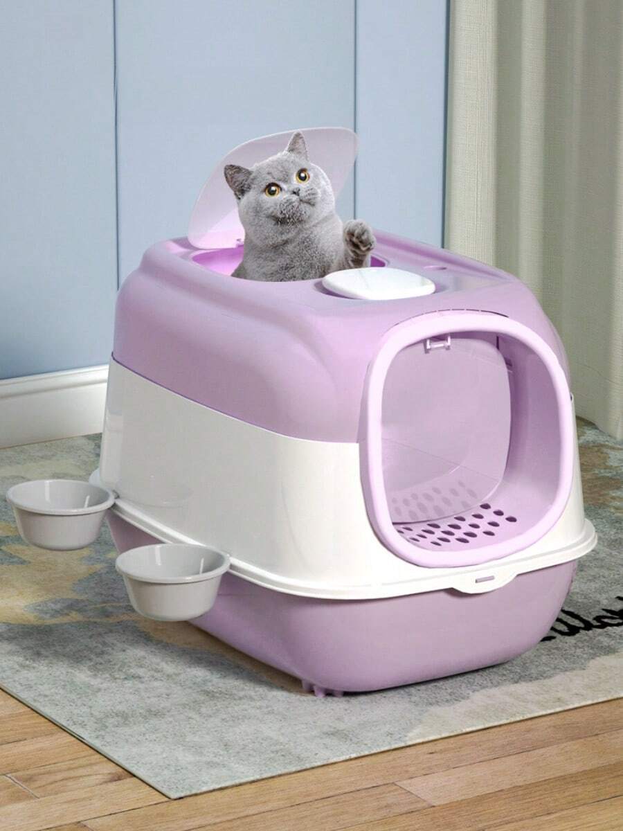 1pc Extra Large Double-Door Litter Box - Fully Enclosed Design, Splash-Proof And Odor-Reducing, Equipped With A Splash Guard Step, Detachable And Space-Saving, Suitable For Cats Of All Sizes, Comes With A Free Litter Scoop - one-size - View 1