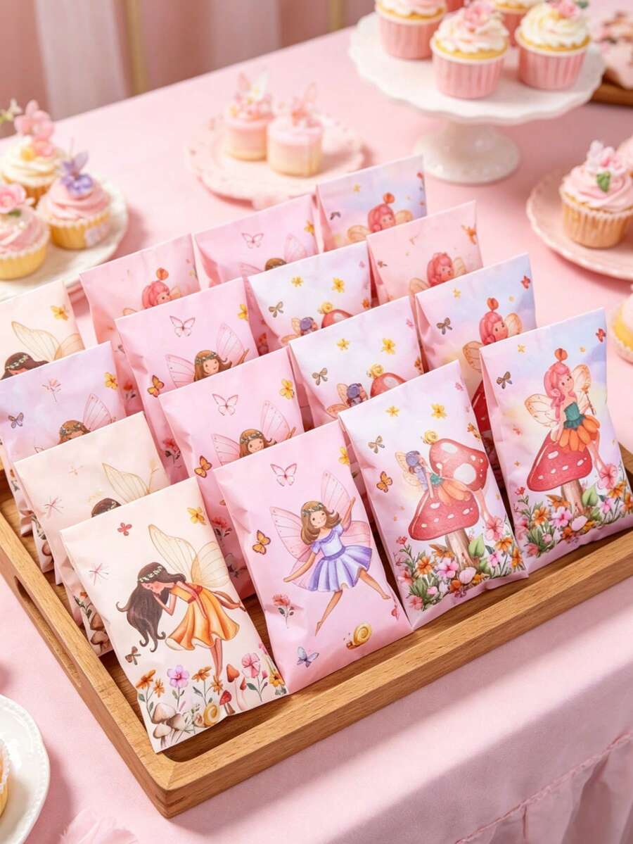 27入粉色仙女主題生日派對禮物袋，適用於派對伴手禮、嬰兒派對糖果與餅乾包裝、感謝禮裝飾、粉色仙女1歲生日派對禮物包裝、嬰兒派對裝飾、性別揭曉派對裝飾、粉色公主主題生日派對用品2026、桌面裝飾、生日禮物、嬰兒派對用品