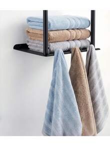 Double-Layer / Triple-Layer Towel Storage Rack, No Need For Drilling For Installation, Equipped With An Upper Storage Compartment And A Lower Hook, Suitable For Bathrooms, Toilets And Other Places,Bathroom Accessories,Room Decor,Bedroom Decor, - Black - View 7