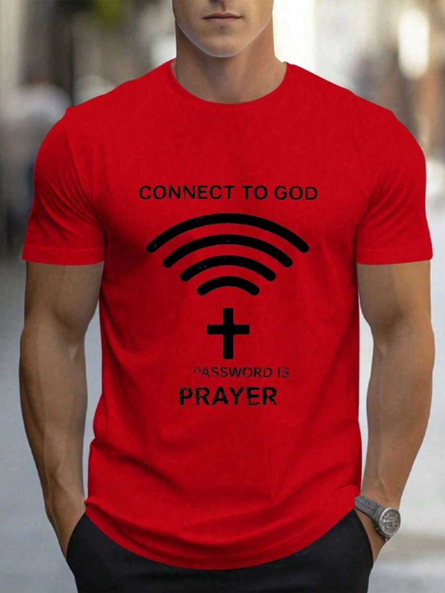 ClassicPAYEAH Connect To God Password Ls Prayer T-Shirt, Thick Cotton, Summer T-Shirt - Merah - View 1