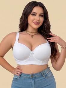 mimilemon Plus Size Seamless White Bra, Smooth Minimalist Lift & Support Underwire Bra - White - View 9