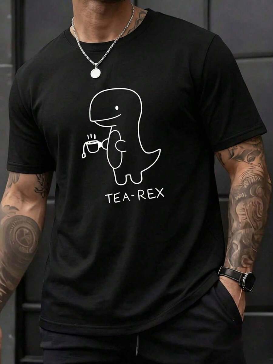 Dauomo Men's T-Shirt With Letter And Cartoon Print Tee - Black - View 1