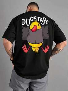 Men's T-Shirt, 180g Cotton, With A Fun Duck Print, Round Neck, Short Sleeves, Loose Fit, Breathable, Urban Style, In Black And White YI20 - Black - View 2