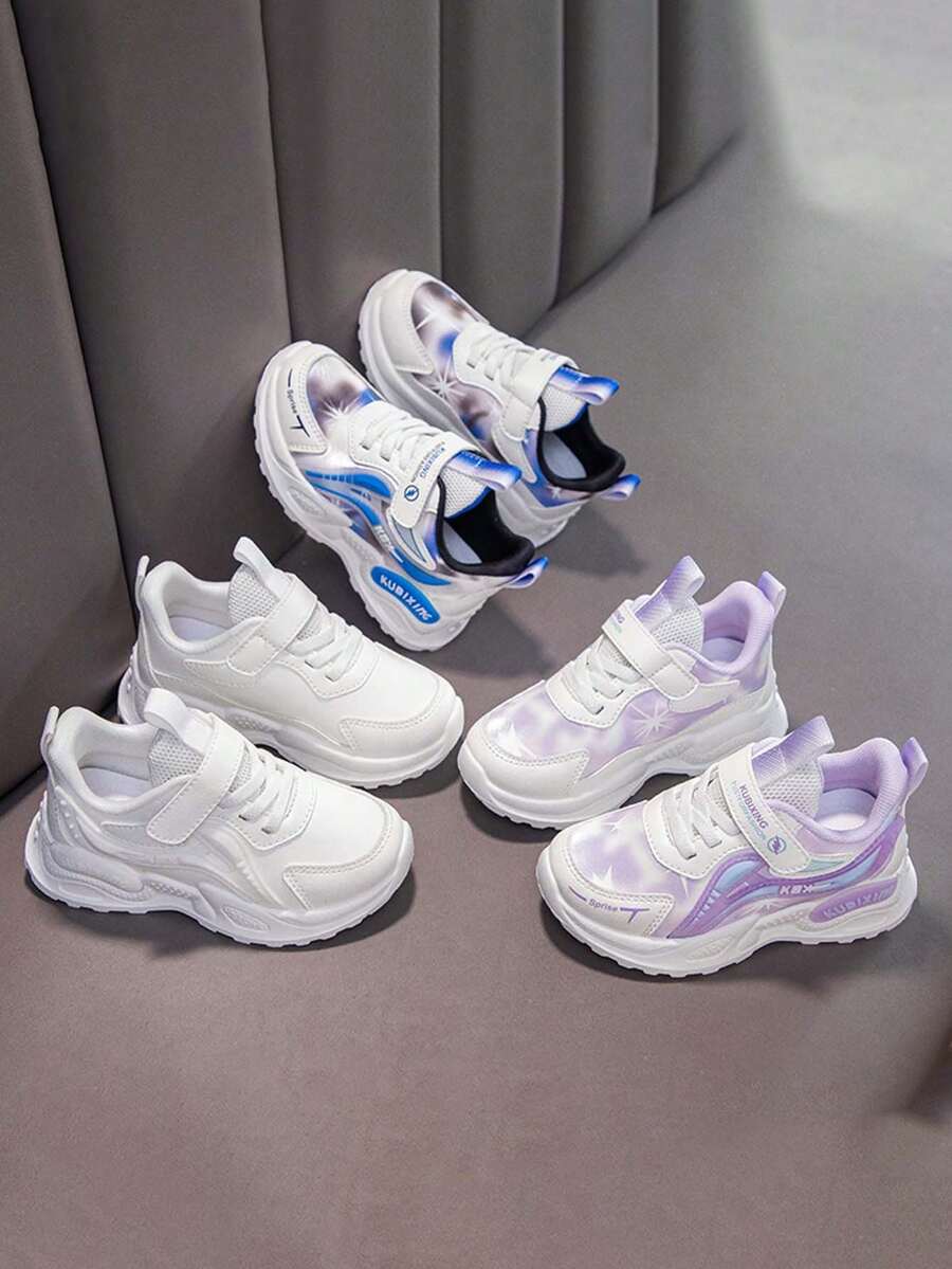 1 Pair Soft Sole Non-Slip Fashion Versatile Outdoor Hook And Loop Casual Sports Shoes For Boys And Girls, Suitable For Spring And Autumn - White - View 1