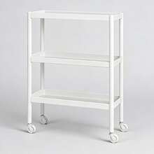 1 Piece Practical Narrow 3-Tier Mobile Storage Trolley, White Smooth Surface Thin Gap Design Equipped With Four Universal Rolling Casters, For Household Kitchen Bathroom Dorm Laundry Area, Storage Stand, Organizer Rack, Spice Container - Storage Rack - View 9
