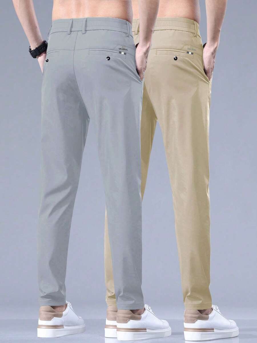 Men's Slim-Fit Straight Leg Casual Trousers With Embroidered Letter Pocket For Summer - 彩色 - 查看 1