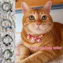 2pcs/Set Colorful Pet Collar Set, Adjustable Cat And Dog Collar With Bell, Cute Paw Print Bell Design, Multi-Color Dopamine Style, Adjustable Buckle, Suitable For Cats And Small Dogs Pet Couple Collar, Random Color - Multicolor - View 8