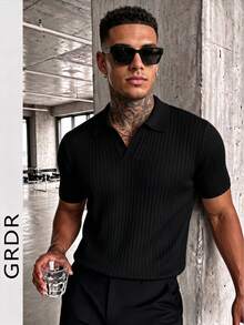 GRDR Men's Solid Color Short Sleeve Knit Sweater, Fashionable For Summer - Black - View 3