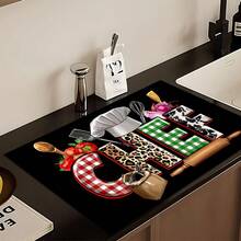 1pc Home Decor Chef Pattern Printed Dish Drying Mat, Coffee Machine Absorbent Mat, Sink Drainage Mat, Cup Absorbent Mat, Kitchen Supplies, Bathroom Supplies, Kitchen Countertop Decor - Multicolor - View 7
