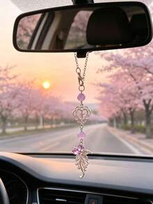 1個鏤空愛心十字架汽車後視鏡吊飾，鑲嵌馬賽克鑲鑽設計，汽車內飾裝飾用品，GM內飾裝飾配件 - 寶石花朵 - 查看 9