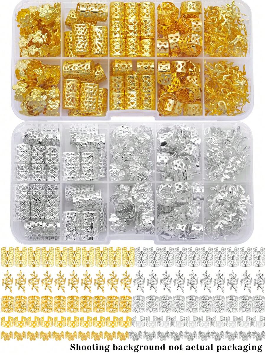 100入金銀色髒辮髮圈，個性化嘻哈街頭派對編髮飾品，小髮夾，萬聖節髮飾