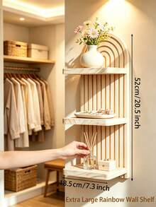 OBOVAY 1pc/2pcs Extra Large Bohemian Wave Pattern Wooden Wall Frame Set, Rainbow Arch Farmhouse Style Wall Shelf, Multi-Functional Outdoor Rack, Easy Installation, All-Season Use, Wooden Wall-Mounted Storage Shelf, Living Room Decor, Christmas And Halloween Gift - Multiple Styles - View 14