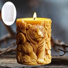 SUPWANPENG Cute Tiger Column Candle Silicone Mold Little Tiger Relief Column Candle Mold Branch Vine Tiger Resin Plaster Mold Decorative Holiday Gift - A-White - View 5