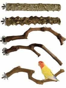 5pcs Bird Perch Set, Natural Wood Parrot Perch, 3 Grapewood Perches, 2 Stands, Claw Grinding Fork, Small Parrot Chewing Stick, Exercise Training Branch, Suitable For Small Parrots, Small And Medium Birds - View 1