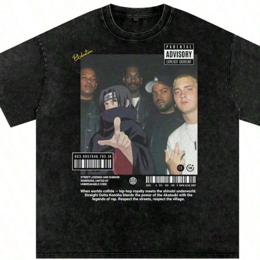 Directo de Konoha - Camiseta Oversize con Lavado Ácido - 250 GSM - Negro - Ver 1