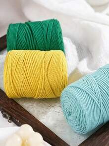 2Pcs Roll 2mm Round Braided Hollow Cotton Macrame Cord Soft Smooth Odorless Colorfast Anti-Split Crochet Yarn DIY Hand Knitting Thread For Making Summer Straw Hat Handbag Slipper Crossbody Wallet Cup Pad Handmade Craft Supplies - Multicolor - View 7