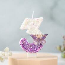 1PC Birthday Candle Gradient Purple Glitter Number 0-9 Candle With Purple Butterfly Decor, Cake Topper For Birthday Anniversary Party - Purple - View 4