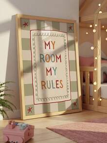1pc Canvas Framed Wall Art Decor For Baby Room, "My Room, My Rules" Children's Theme Poster, Vintage Country Style Kids Bedroom Wall Decoration, Ready To Hang Framed Art, Suitable For Toddler Bedroom, Playroom, Teenager Corner, Imaginative Independent Space Theme Artwork, Vintage Style Kids Room Accent Decor, Kindergarten Decoration, Room Decor, Gift - Multicolor - View 1