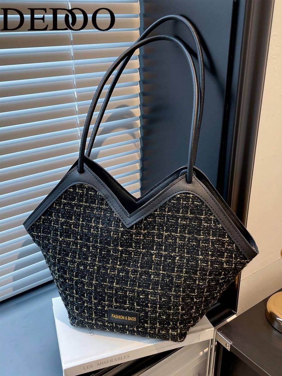 Dedoo Textured New Handbag European And American Style Versatile Shoulder Bag Fashionable Design (Scarf Pattern, Style And Color Randomly Shipped) - Black - View 1